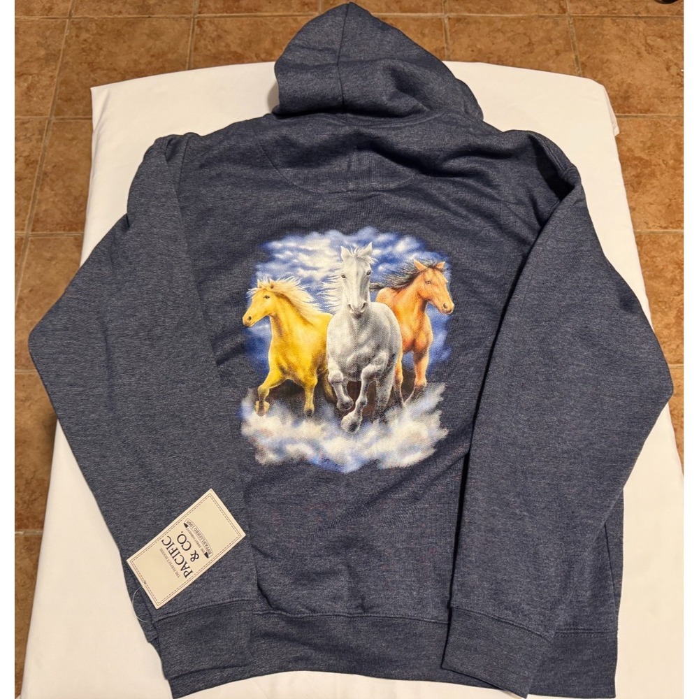 Pacific & CO. Horses Heather Navy Full Zip Hoodie - Size XL - 60% Cotton 40%Poly